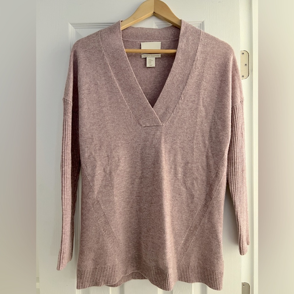 *SOLD* Cynthia Rowley, Soft Pink 100% 2-Ply Cashmere, Oversized V-neck Sw, Sz XS